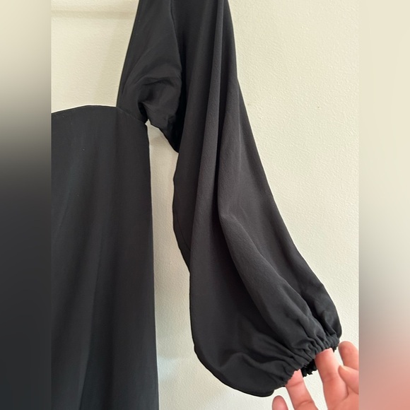 New Theory Women’s Laureema Black Mosaic Size 12 Silk Off Shoulder Puff Sleeve - Picture 5 of 12